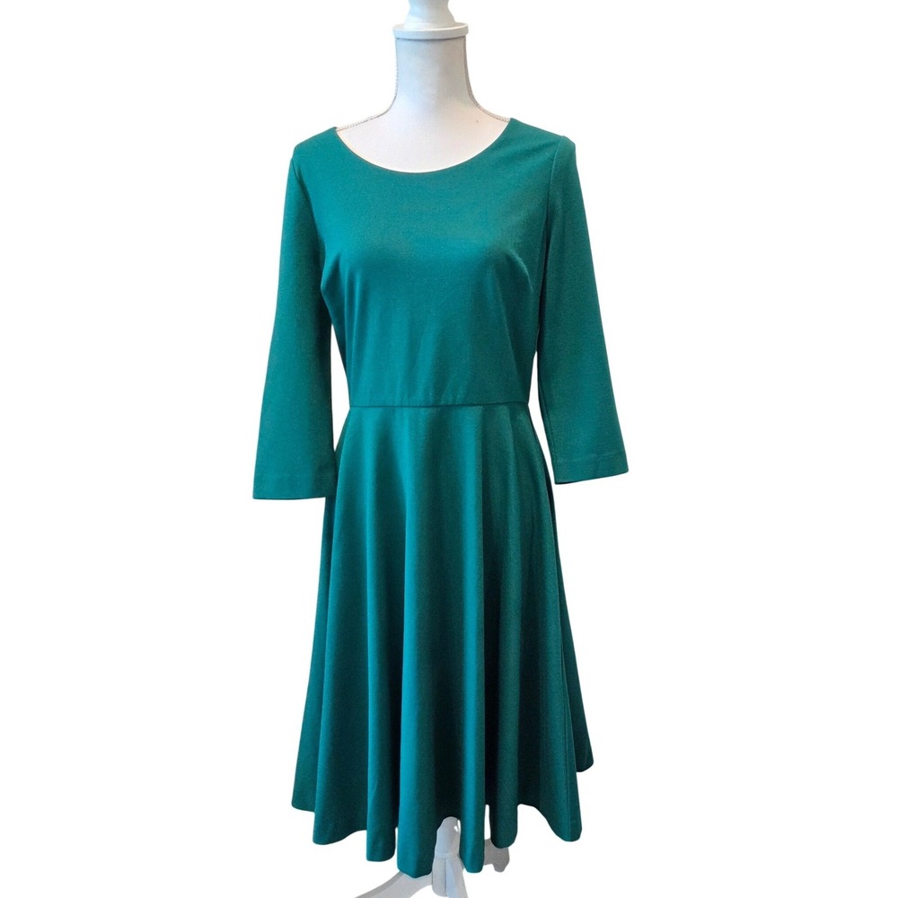 Boden Dress Ponte Knit Fit Flare 3/4 Sleeve Green Classic Career US 10L